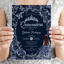 Quinceanera Marin Silverfjärilar Rosor