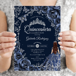 Quinceanera Marin Silverfjärilar Rosor Inbjudningar