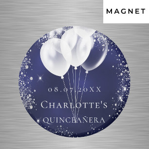 Quinceanera marinblå silverballong Spara datumet Magnet