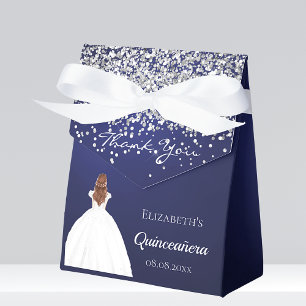 Quinceanera marinblå vit klänning party presentaskar