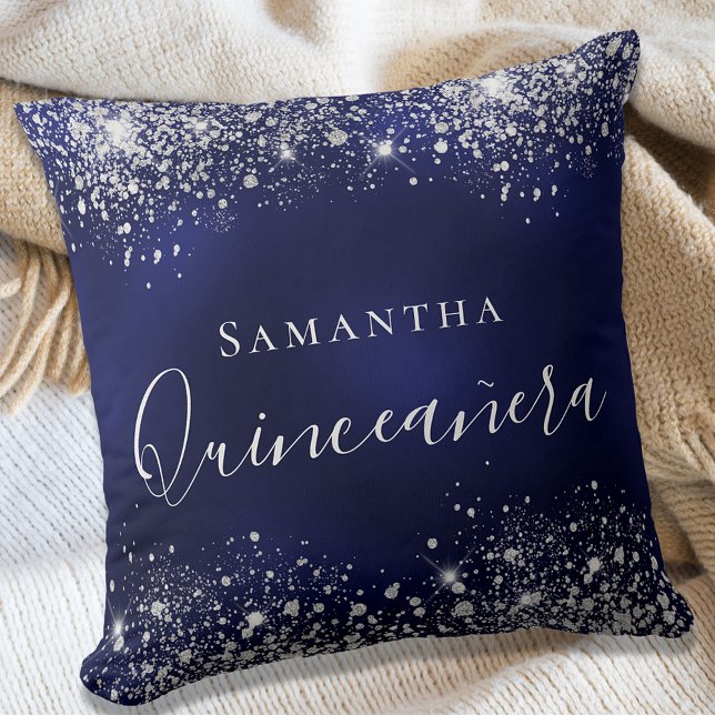 Quinceanera marinblått damm från silver glitter na kudde (Skapare uppladdad)