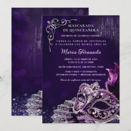 Quinceañera Mascarada Lila Silver Elegant Inbjudningar