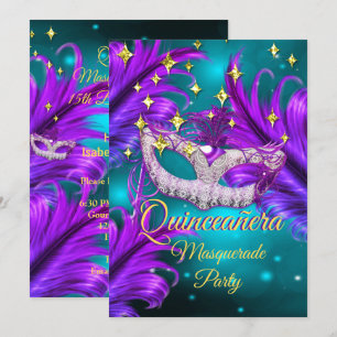Quinceanera maskerad festmask Teal Lila guld Inbjudningar