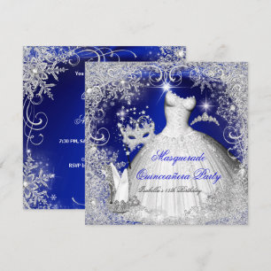 Quinceanera Maskerad Kunglig Blå Vit Snöflingor Inbjudningar