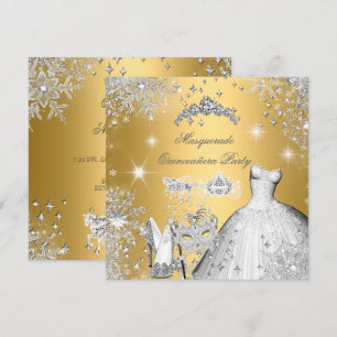 Quinceanera Maskerad Magisk Prinsessa Guld Inbjudningar