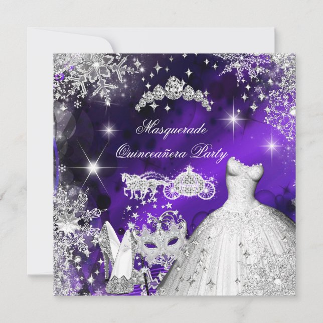 Quinceanera Maskerad Magisk Prinsessa Lila Inbjudningar (Framsida)