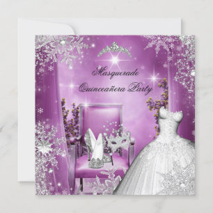 Quinceanera Maskerad Magisk Prinsessa Rosa Inbjudningar