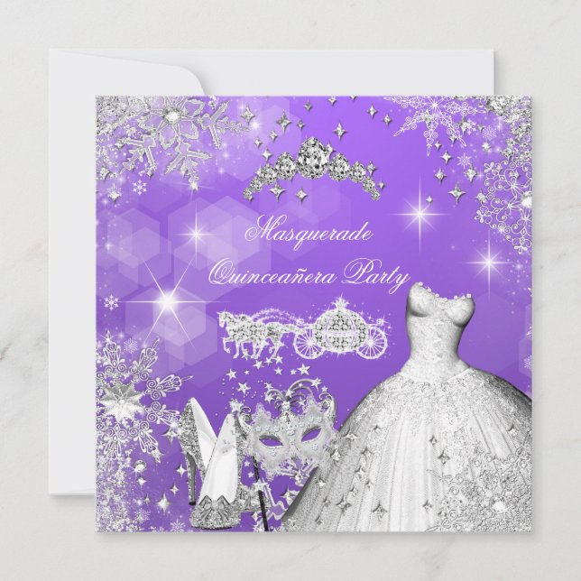Quinceanera Maskerad Magisk Prinsessvagn 2 Inbjudningar (Framsida)