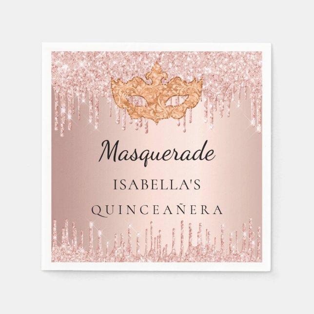 Quinceanera-maskerad maskmaskmasken ro guld glitte pappersservett (Framsidan)