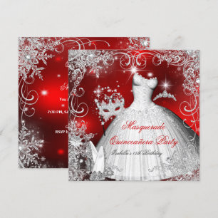 Quinceanera Maskerad Röda Vita Snöflingor 2 Inbjudningar