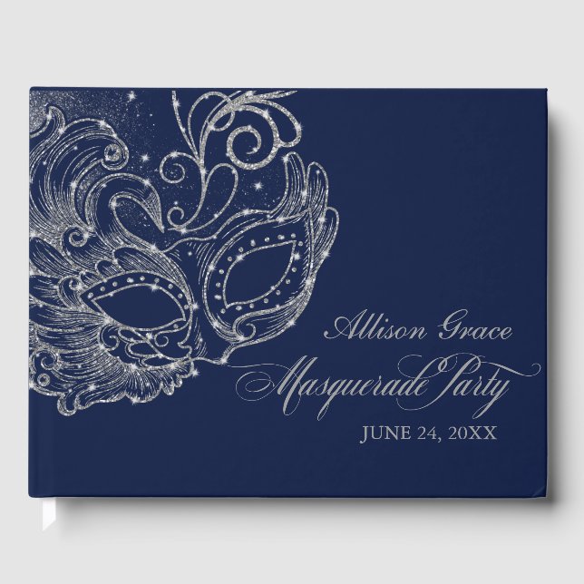 Quinceanera Maskeradfest Silver Blå Gästbok (Framsida)
