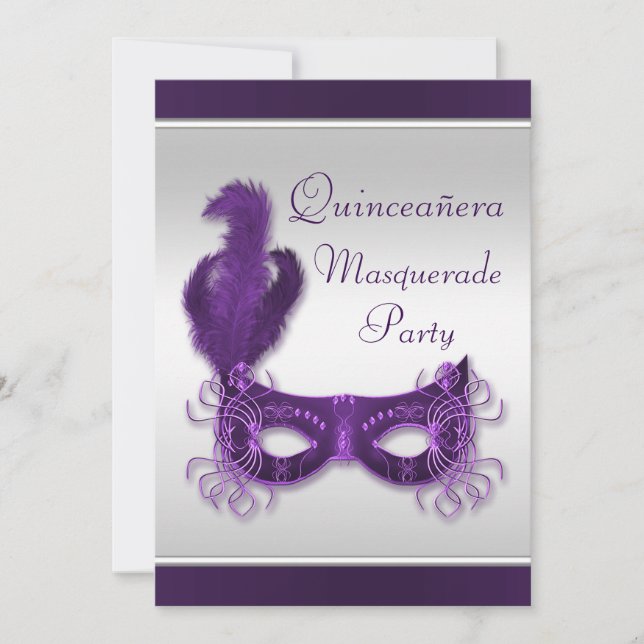 Quinceañera maskeradparty i lilor & silver inbjudningar (Framsida)