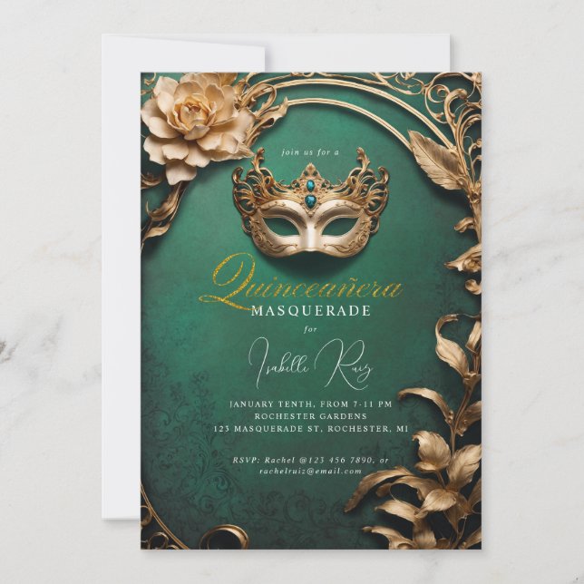 Quinceañera maskquerad inbjudningar (Framsida)