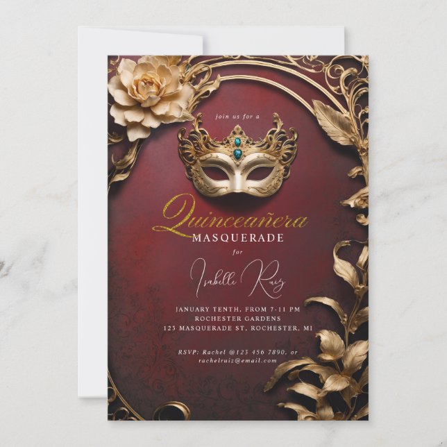 Quinceañera maskquerad inbjudningar (Framsida)