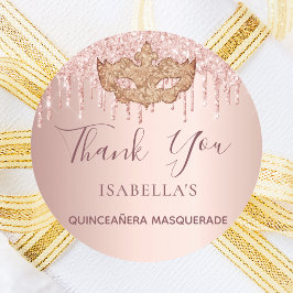 Quinceanera maskqueraden ro guld glitter Tack Runt Klistermärke
