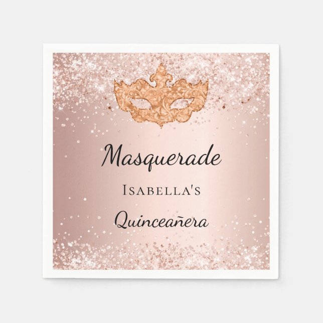 Quinceanera maskqueraden ro guld party pappersservett (Framsidan)