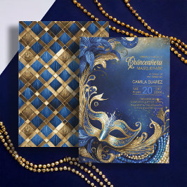 Quinceanera MasqueraBlue Guld ID1031 Inbjudningar