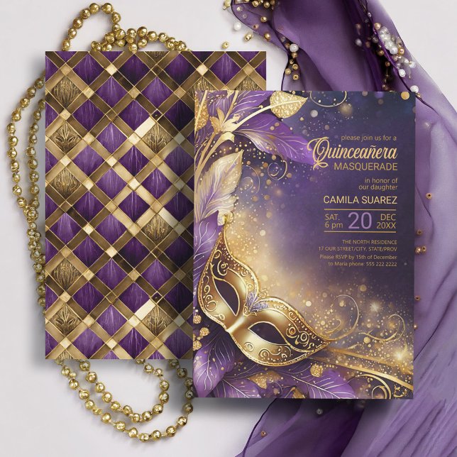 Quinceanera MasqueraLila Guld ID1031 Inbjudningar (Skapare uppladdad)