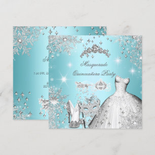 Quinceanera MasqueraMagic Princess Teal Blue Inbjudningar