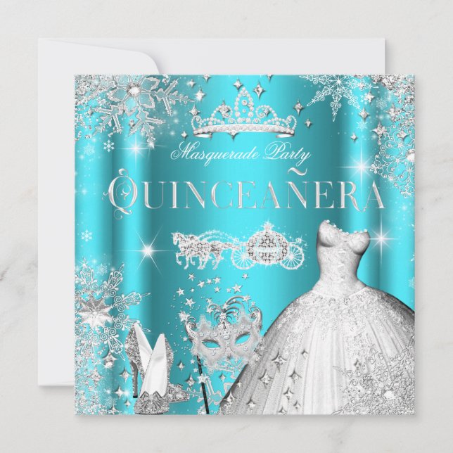Quinceanera MasqueraMagic Princess Teal Inbjudningar (Framsida)