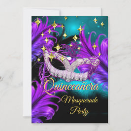 Quinceanera Masqueramask Teal Lila svart Inbjudningar