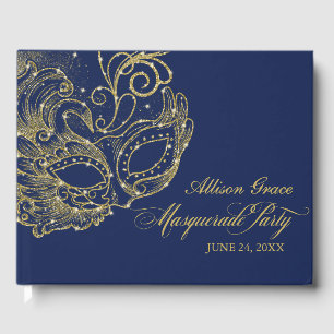 Quinceanera MasqueraParty Guld Blue Gästböcker