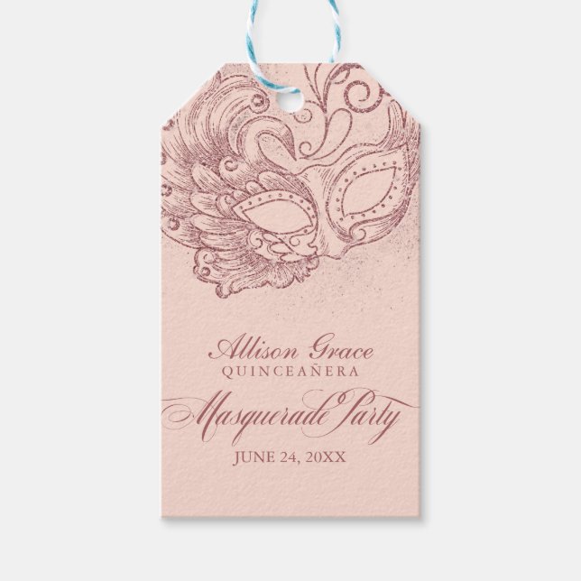 Quinceanera MasqueraParty Ro Guld Rosa Presentetikett (Framsidan)