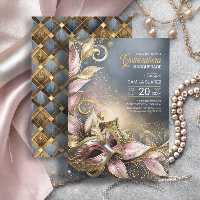 Quinceanera MasqueraRo Guld ID1031 Inbjudningar (Skapare uppladdad)