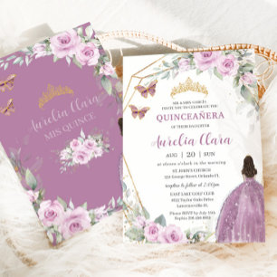 Quinceañera Mauve Blommigt Butterfly Princess Dres Inbjudningar