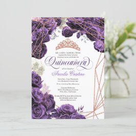 Quinceañera med Regal Lila och Ro Guld Tiara Inbjudningar