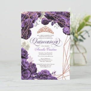 Quinceañera med Regal Lila och Ro Guld Tiara Inbjudningar