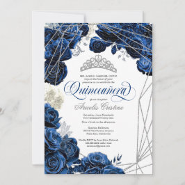 Quinceañera med Royal Navy Blue Ro och Tiara   Inbjudningar