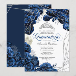 Quinceañera med Royal Navy Blue Ro och Tiara   Inbjudningar