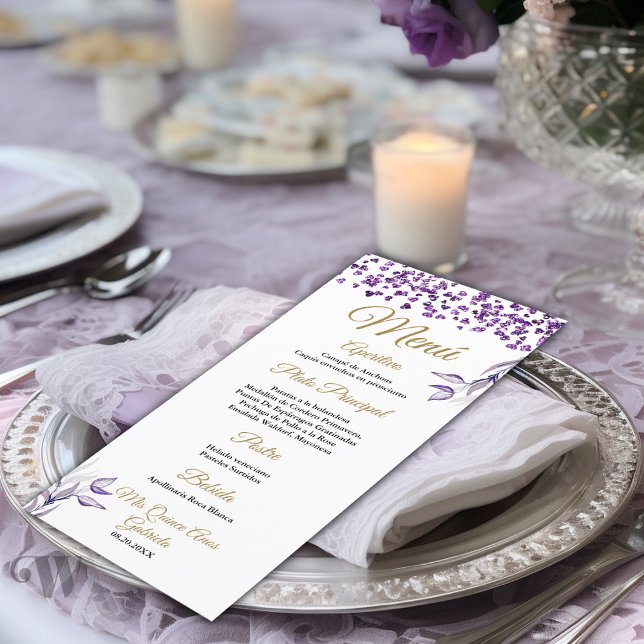 Quinceañera Menú de cena de follaje morado español Meny (Skapare uppladdad)