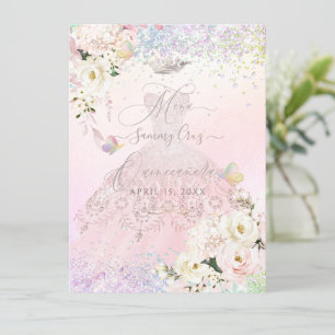 Quinceanera Menu Holography Mariposa Rosa Inbjudningar