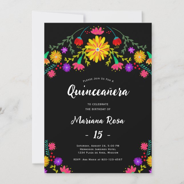Quinceanera Mexican Fiesta Blommigt Birthday Inbjudningar (Framsida)