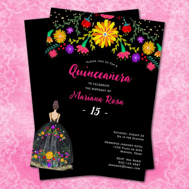 Quinceanera Mexican Fiesta Blommigt Birthday Inbjudningar (Skapare uppladdad)