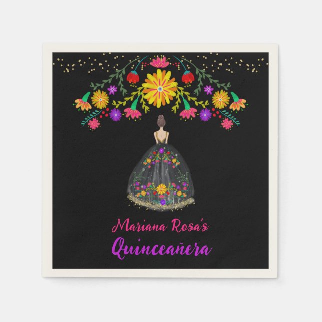 Quinceanera Mexican Fiesta Blommigt Birthday Pappersservett (Framsidan)