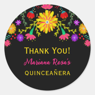 Quinceanera Mexican Fiesta Blommigt Birthday Runt Klistermärke