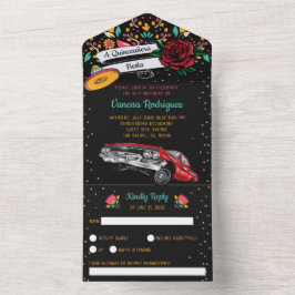 Quinceañera mexican fiesta blommigt red lowrider