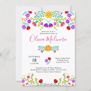 Quinceanera Mexican Fiesta Colorful Blommigt White Inbjudningar