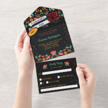Quinceañera mexican fiesta modern blommigt röd ros