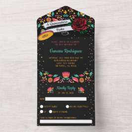 Quinceañera mexican fiesta modern blommigt röd ros
