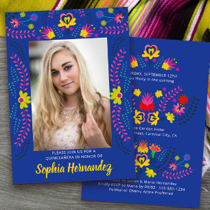 Quinceanera Mexican Fiesta Party Royal Blue Photo Inbjudningar