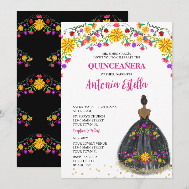 Quinceanera Mexican Fiesta Princess Dress Inbjudningar (Fram/baksida)