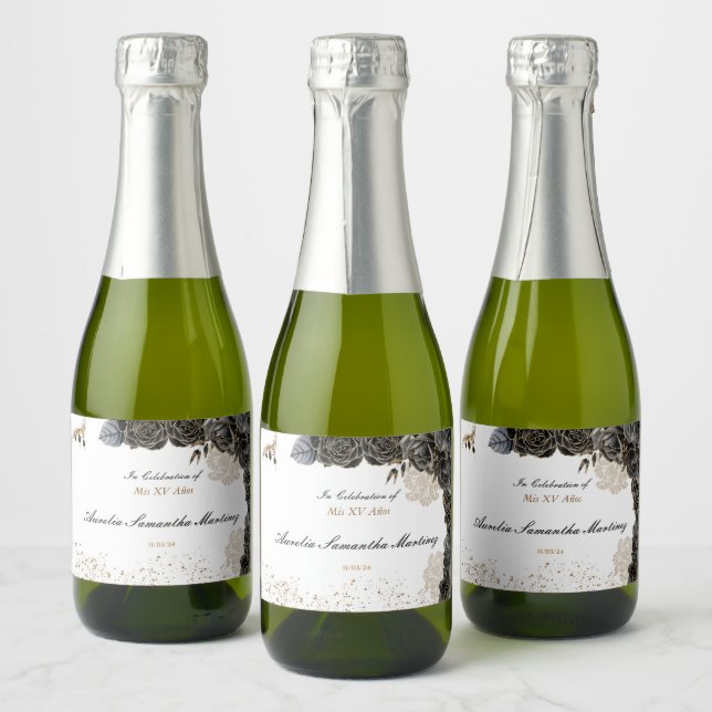 Quinceañera Mini Sparkling Vin Black och Guld (Flaskor)