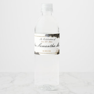 Quinceañera Mini Sparkling Vin Black och Guld Vattenflaskor Etikett
