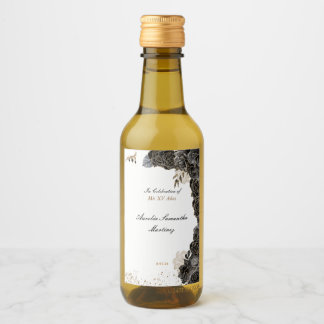 Quinceañera Mini Vin Flaska-etiketterna Black och  Vinetikett