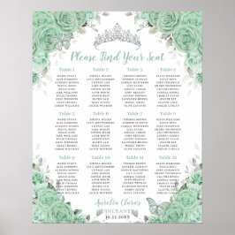 Quinceañera Mint Green Floral Silver Sittsäte Poster