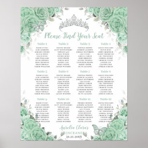 Quinceañera Mint Green Floral Silver Sittsäte Poster